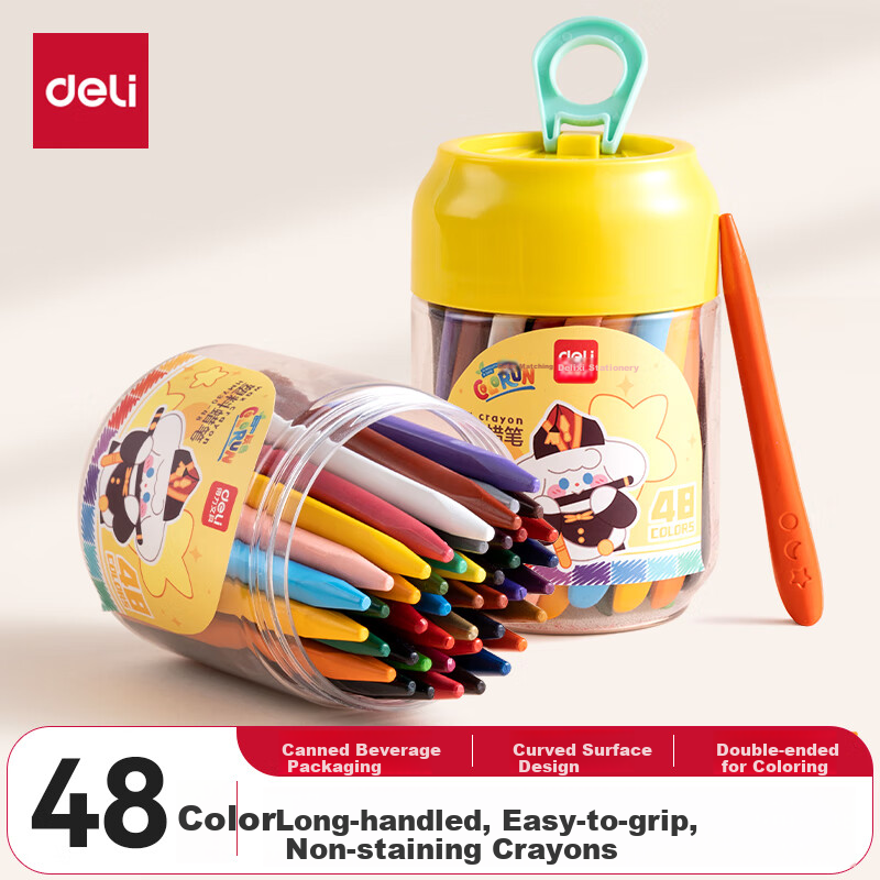 Deli 12 Colors Yisai Triangle Crayons - Pull-Out Can