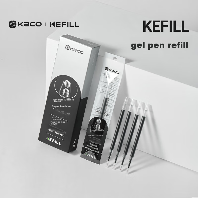 KACO 0.45mm Retractable Pen Refill - Black, 10 Pieces