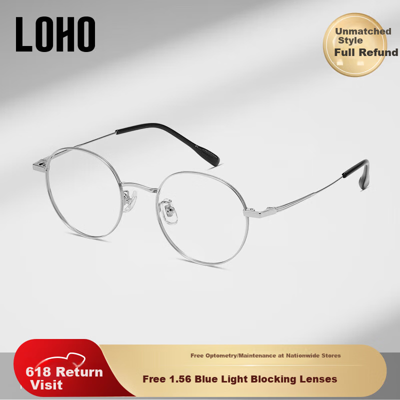 LOHO Round Anti-Blue Light Glasses for Women - Titanium Frame