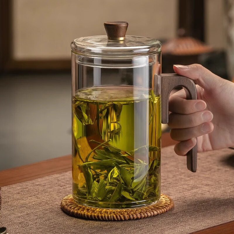 CRISTALGLASS 1000ml Transparent Glass Cup with Wood Lid