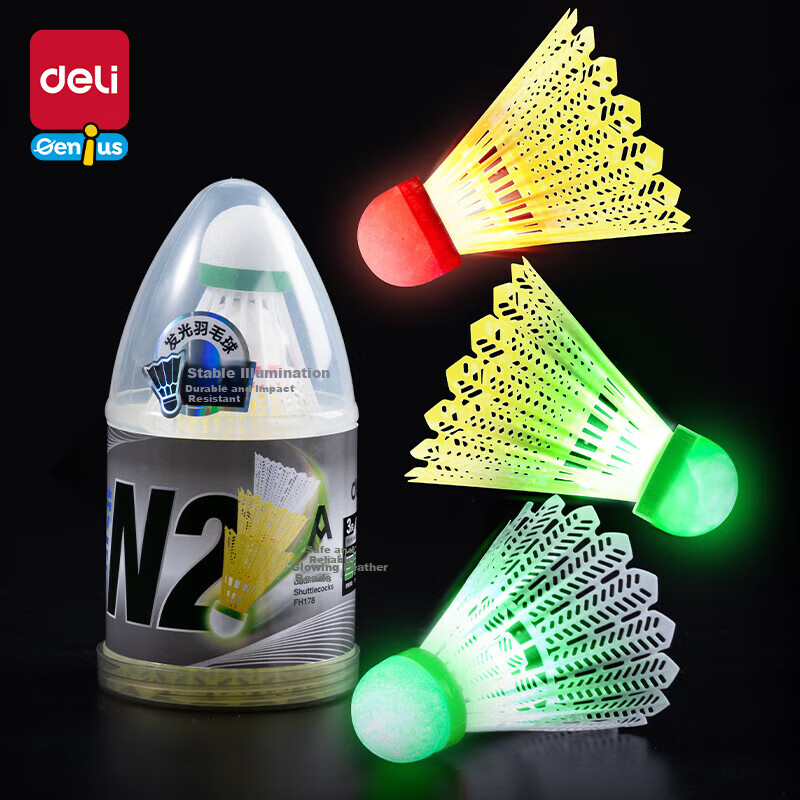 Deli Luminous LED Badminton Shuttlecocks 3-Pack