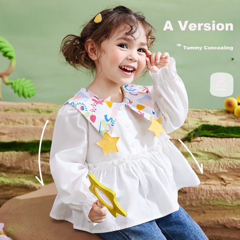 ASK JUNIOR Girls' Shirt - White Star Pattern