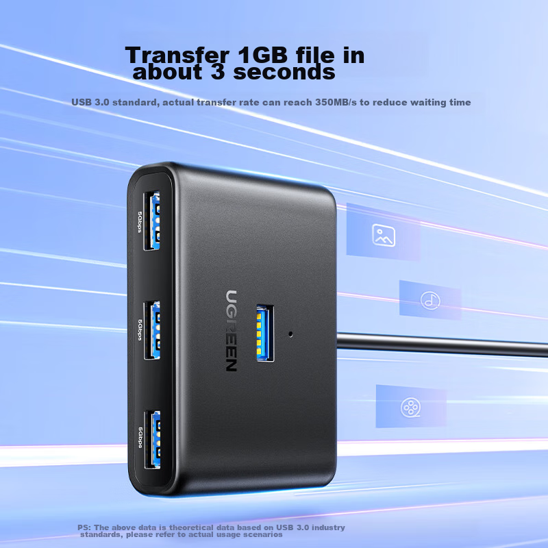UGREEN 4-Port USB 3.0 Hub with Power Supply