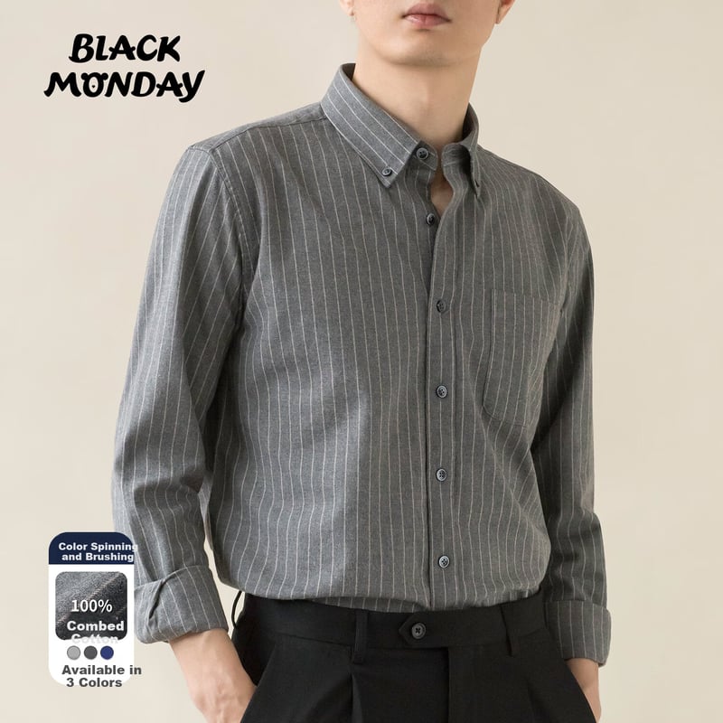 BLACKMONDAY Cotton Striped Long-Sleeve Shirt
