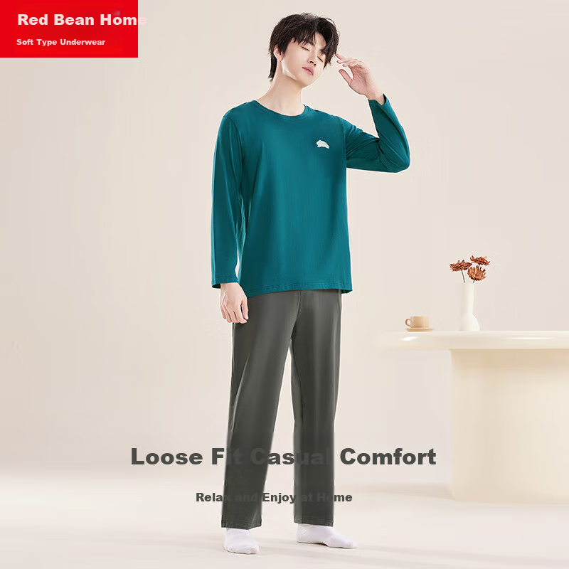 Hodohome Men's Cotton Long-Sleeve Pajamas