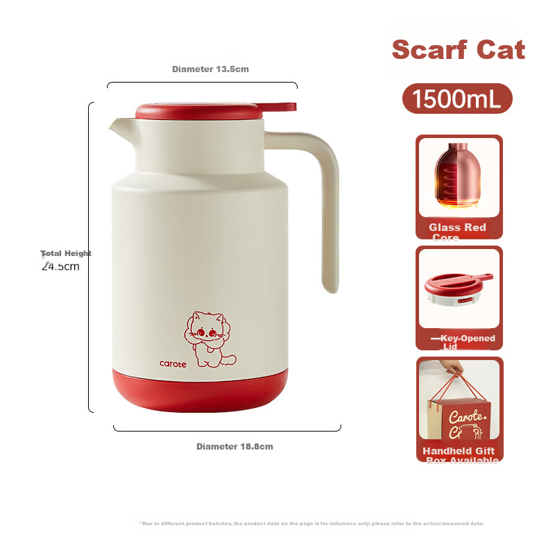 CaROTE 1.5L Insulated Thermos with Cat Neck Warmer