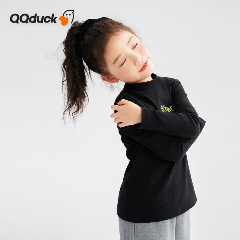 QQ DUCK Kids' Black Semi-Turtleneck T-Shirt