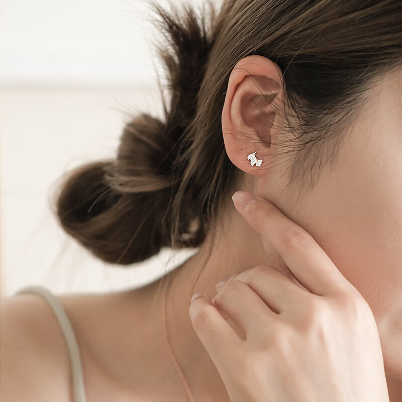AGATHA French Bulldog Silver Stud Earrings for Women