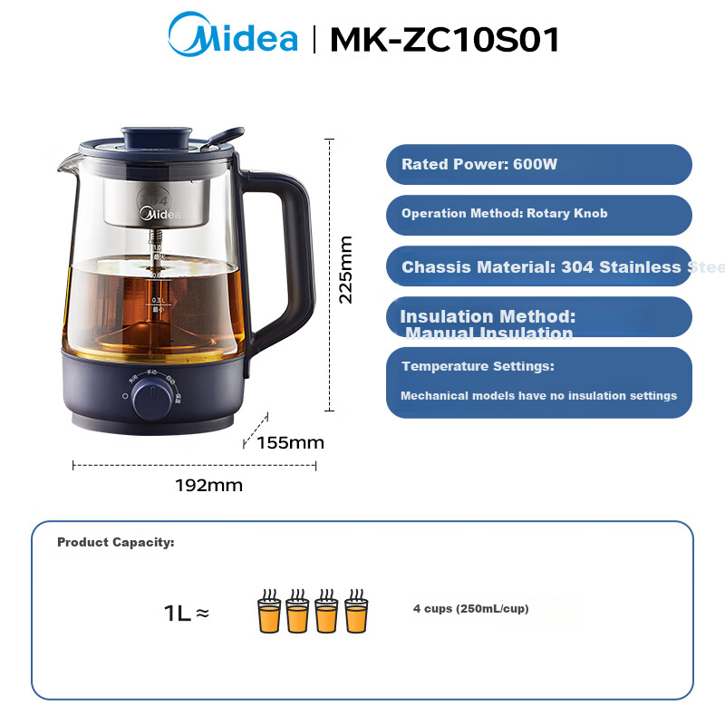 Midea Tea Maker And Teapot, 1.2L Home Health Pot with Constant Temperature