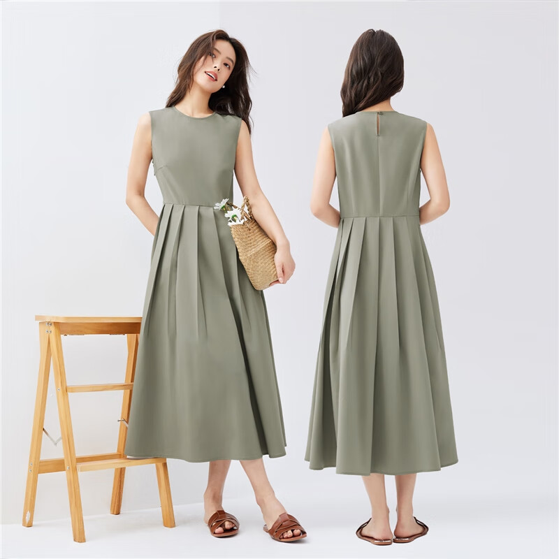 Giordano Women's Solid Pleated Vest Dress
