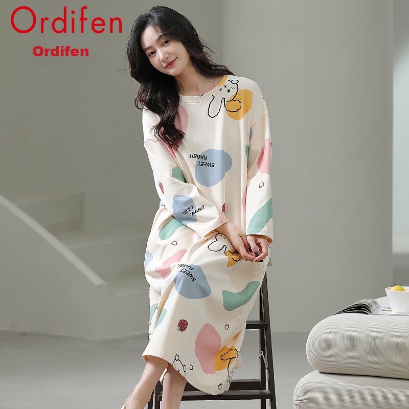 Ordifen Women's Cotton Long Sleeve Nightdress