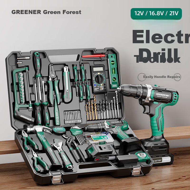 Green Forest 21V Impact Drill Set with 34 Tools