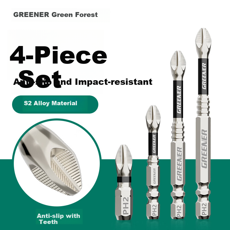 GREENER Impact Anti-Slip Cross Screwdriver Bit Set - 4-Piece