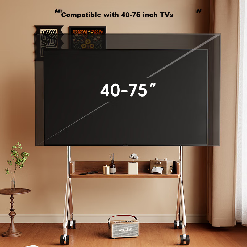 CABTE Stainless Steel Mobile TV Stand for 32-75 Inches