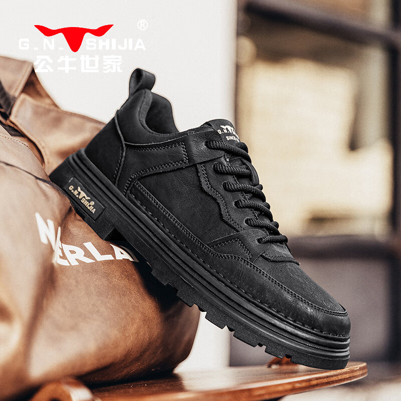 G.N.Shi Jia Men's Casual Leather Shoes 2025 Autumn Winter New Low-Top Fashion Work B