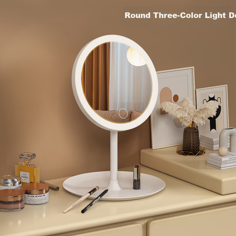 Anerya Makeup Mirror with Light - Compact Round Mirror with Tri-Color LED