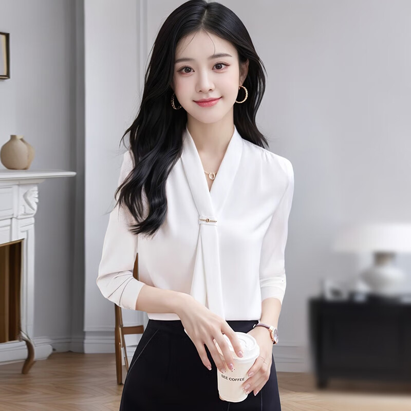 TELUOMAN Commuter Blouse with Ribbon Trim