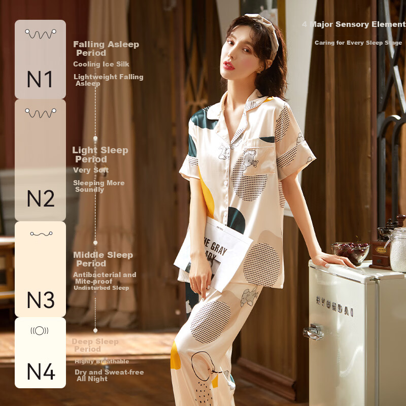 LangSha Women's Summer Ice Silk Pajamas