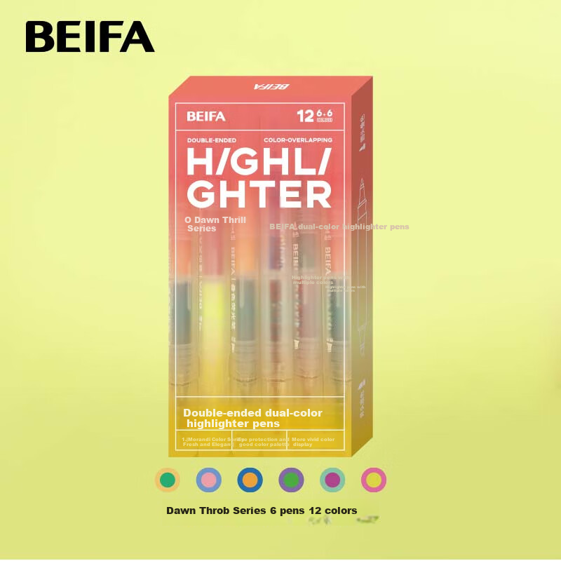 BEIFA Dual-Head Highlighter - Vibrant 12-Color Marker Set