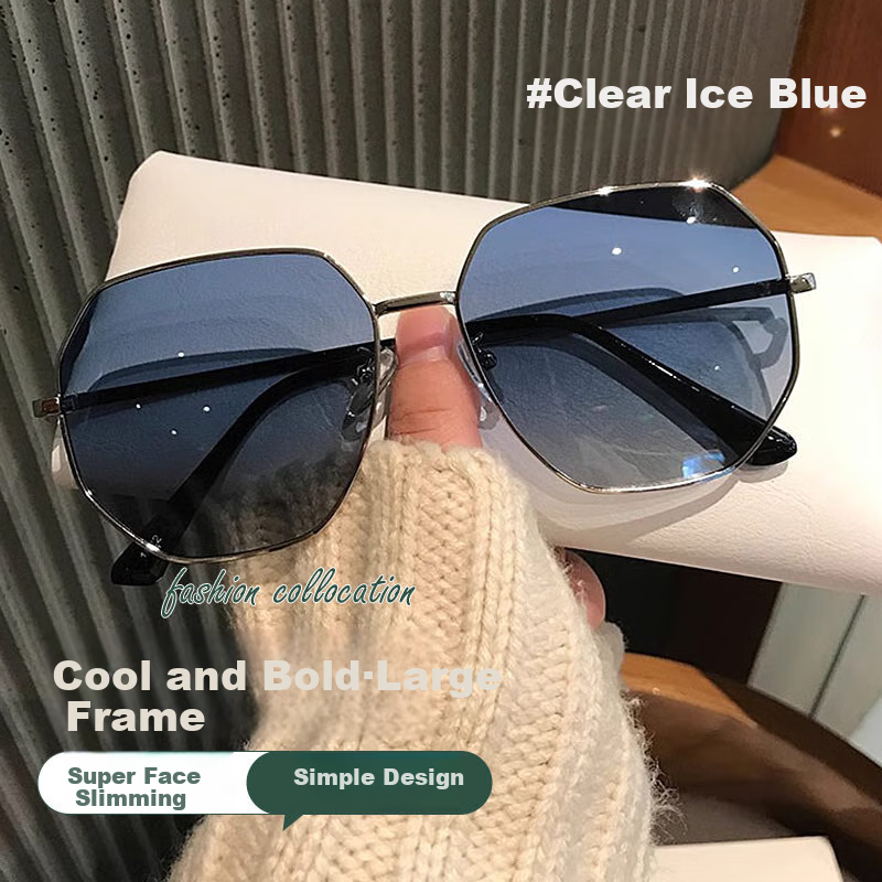 FENCHI Transparent Blue Sunglasses - Polygonal Metal Driving Style
