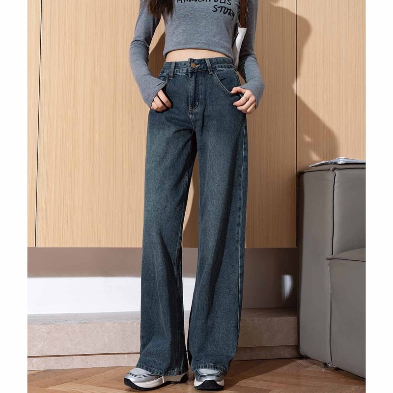 TonLion 2025 Women's Wide-Leg Jeans with Contrasting Pockets