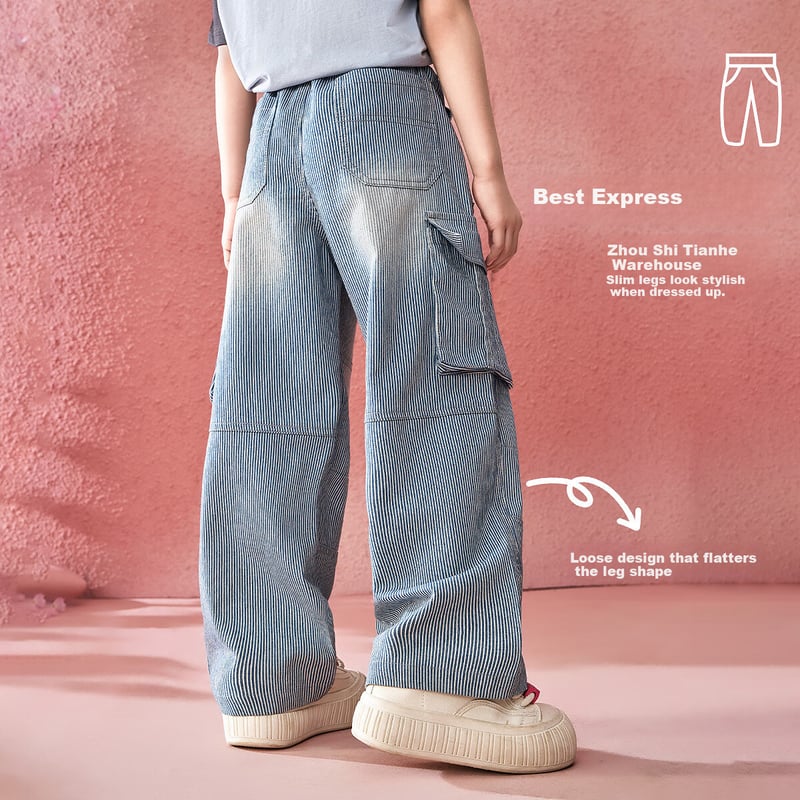 ASK JUNIOR Kids Striped Cargo Pants for Girls