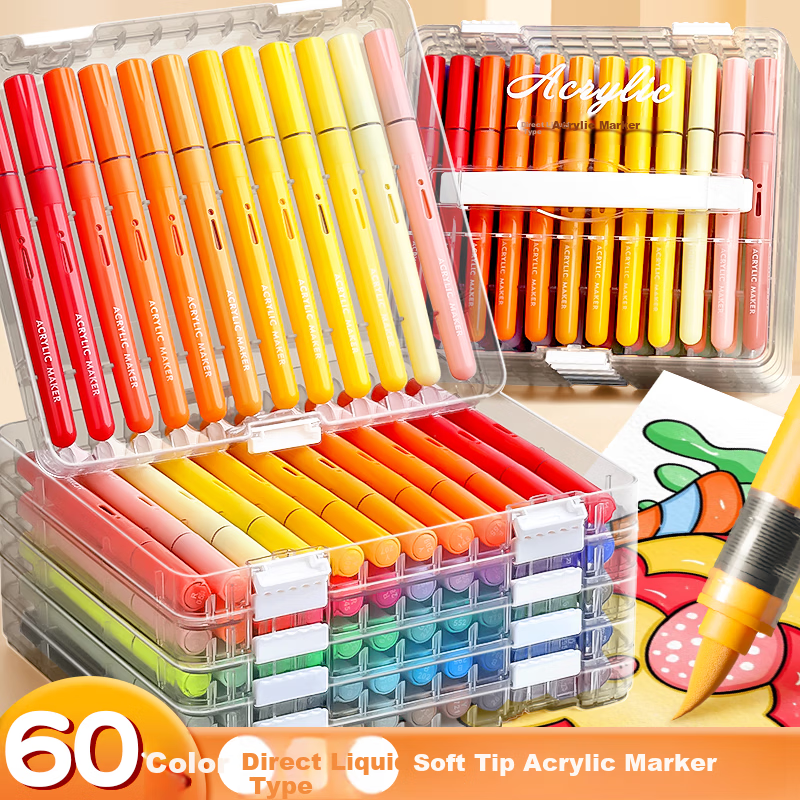 Yuji Direct Liquid Acrylic Markers 60 Colors Set