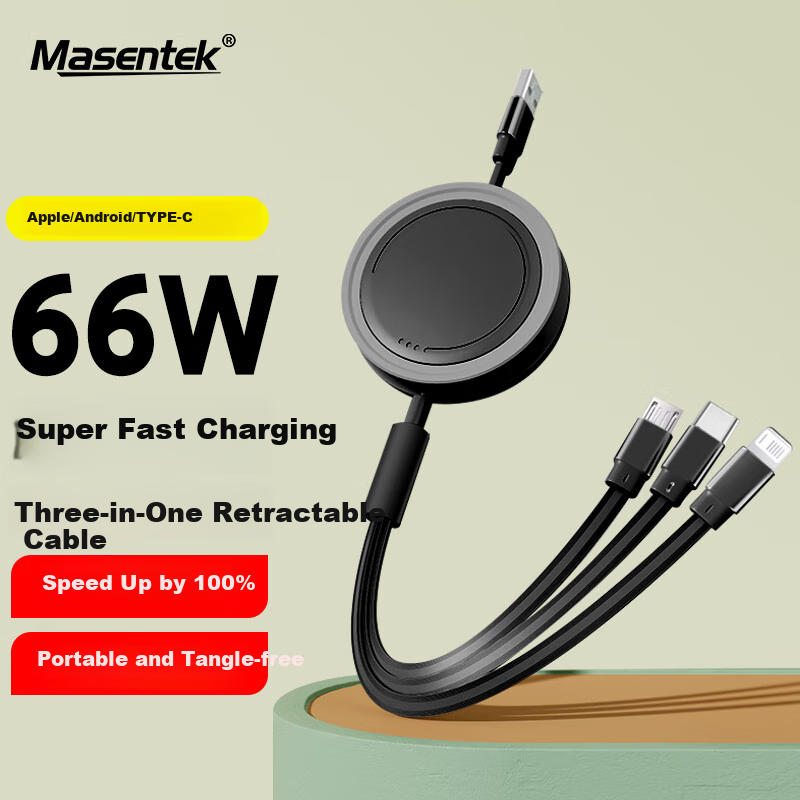 Masentek 3-in-1 Retractable Fast Charging Cable