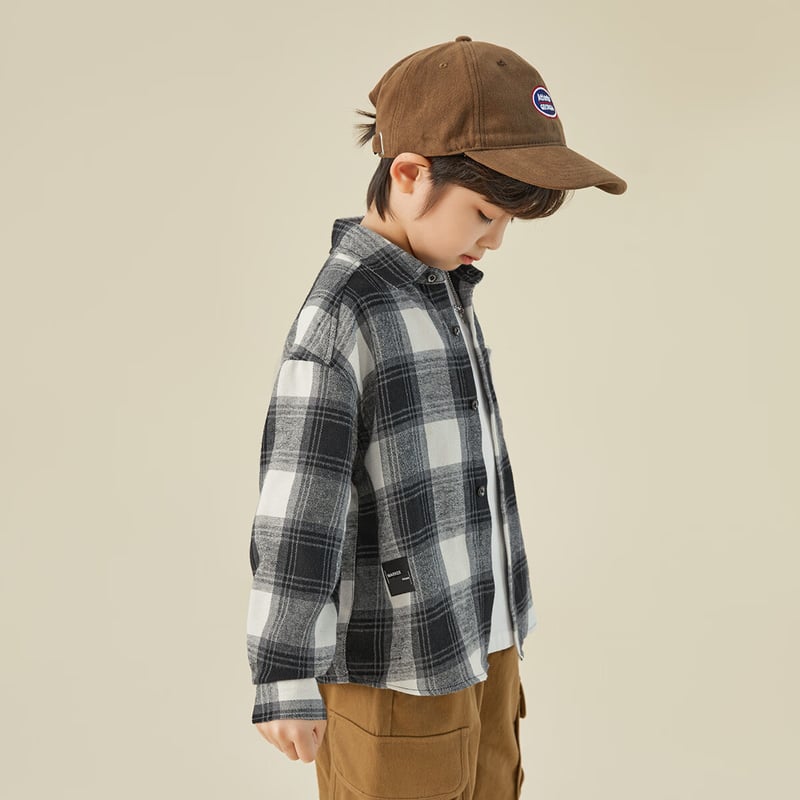 Duoduojia Boys' Spring Autumn Plaid Shirt