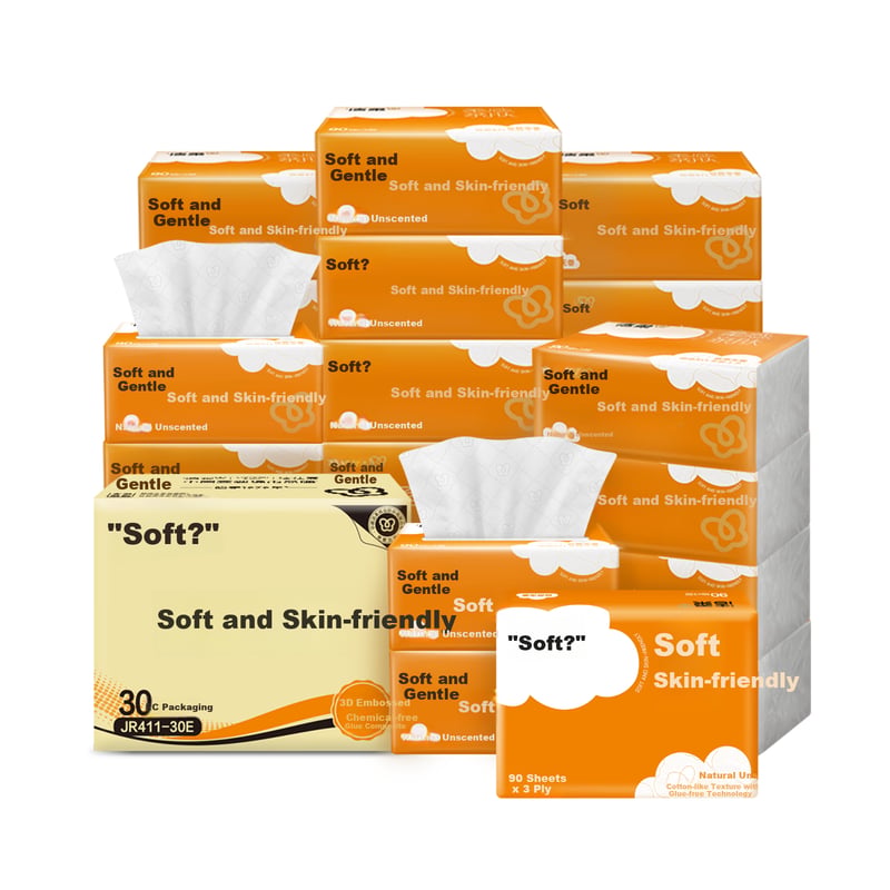 C&S Soft Cotton Facial Tissues - 3-Ply, 90 Sheets * 30 Packs