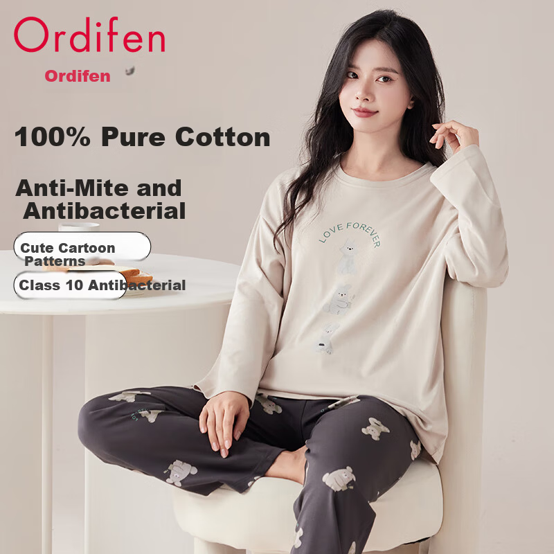 Ordifen Women's Cotton Bear Print Crew Neck Pullover