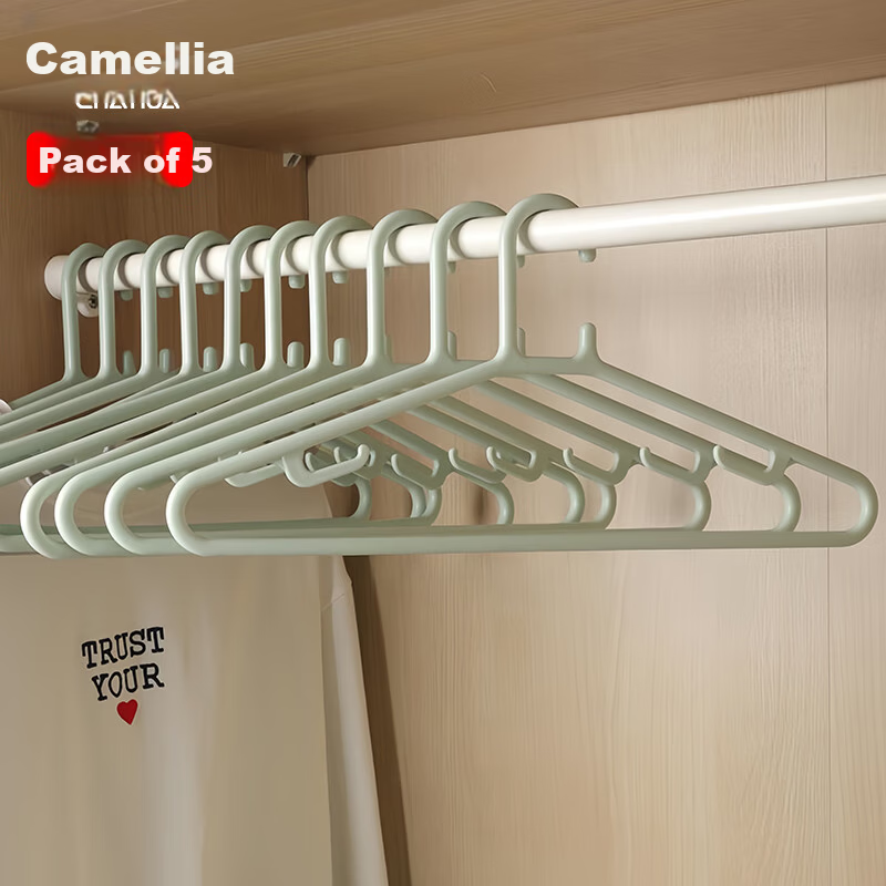 CHAHUA Non-Slip Coat Hangers - 5-Pack Light Green