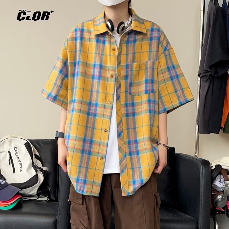 CLOR American Retro Lapel Plaid Shirt