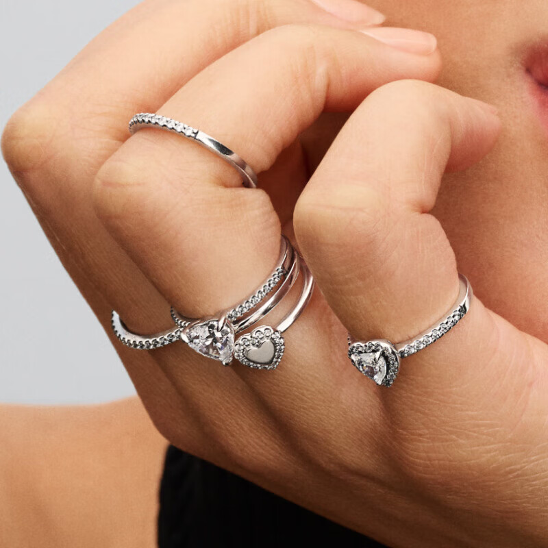 Pandora Heart-Shaped Ring, Intricately Engraved Silver