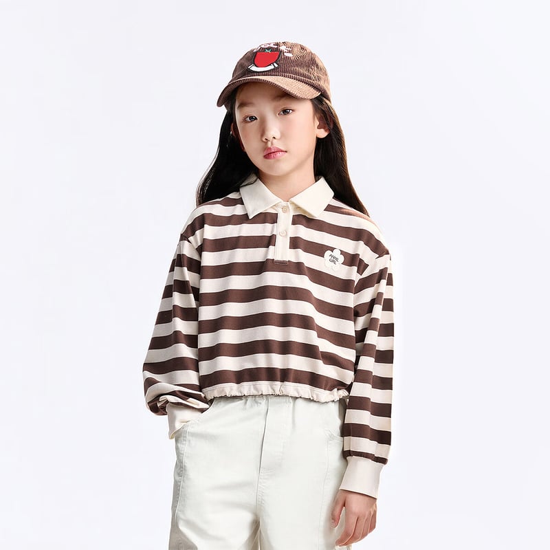 Annil Girls' Striped Long-Sleeve Polo
