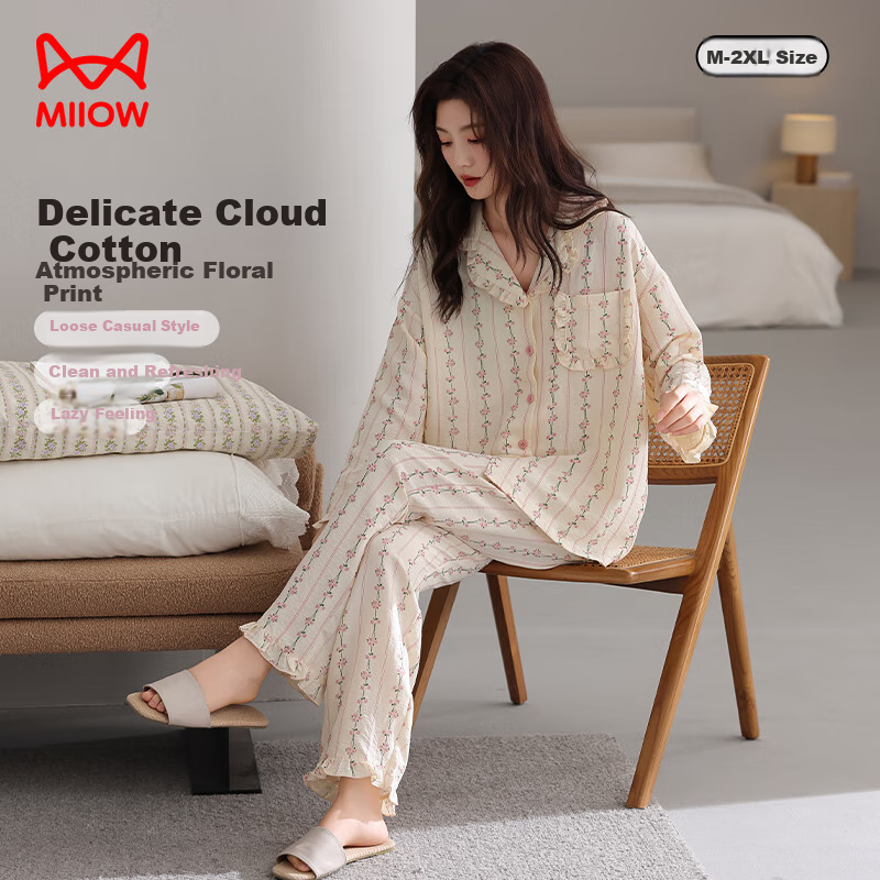 MiiOW Women's Cloud Cotton Tassel Floral Pajamas