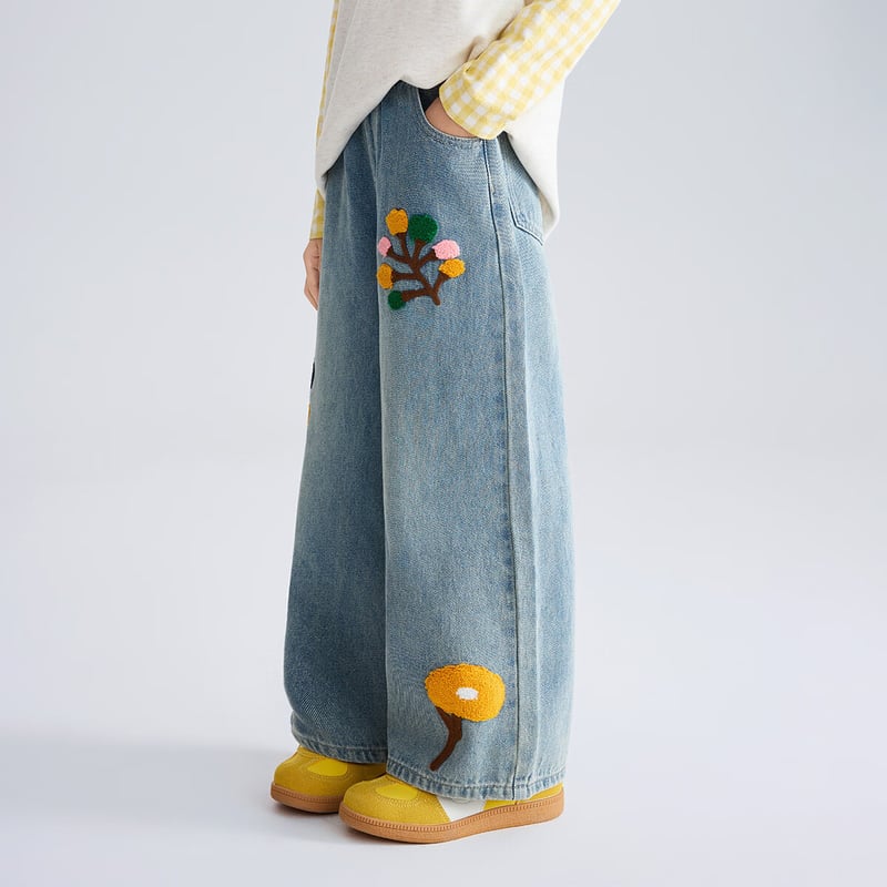 ASK JUNIOR Girls' Loose Blue Jeans for Spring