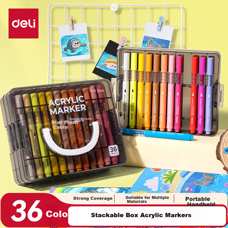 Deli 48-Color Acrylic Markers Stackable Box