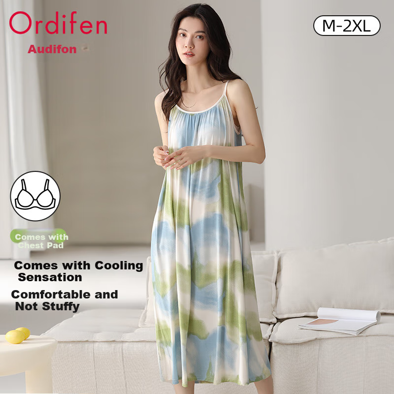 Ordifen Women's Cotton Nightgown with Built-In Bra