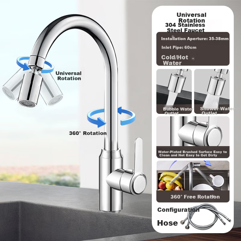 Royalstar Kitchen Silver Faucet - 360° Rotating, Hot & Cold Tap
