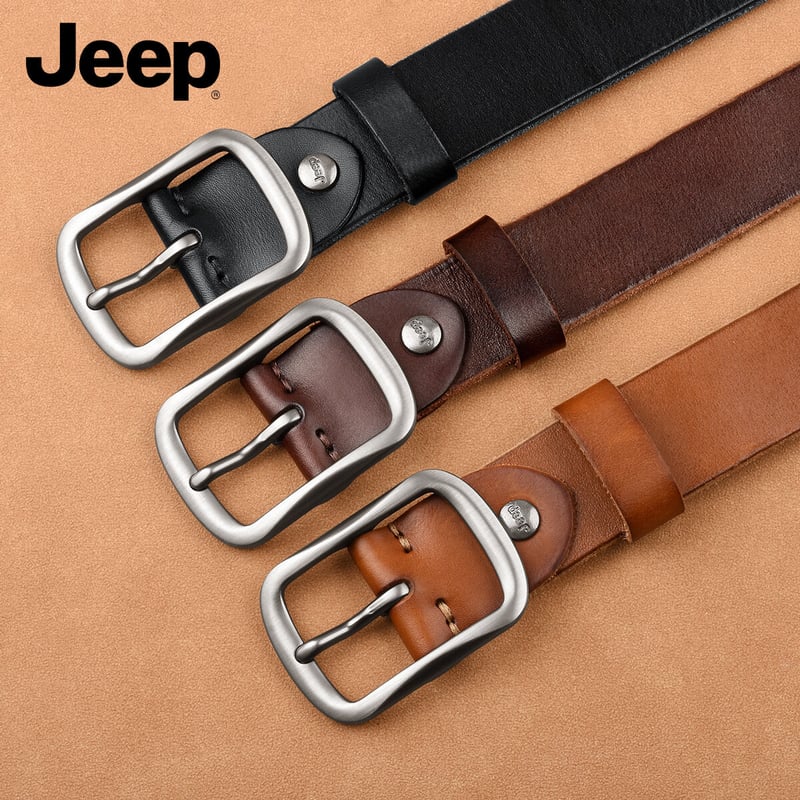 JEEP Men's Genuine Leather Belt with Classic Pin Buckle