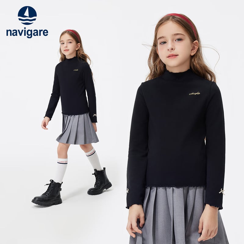 Navigare Girls' Thermal Long Sleeve T-Shirt with Bow Detail