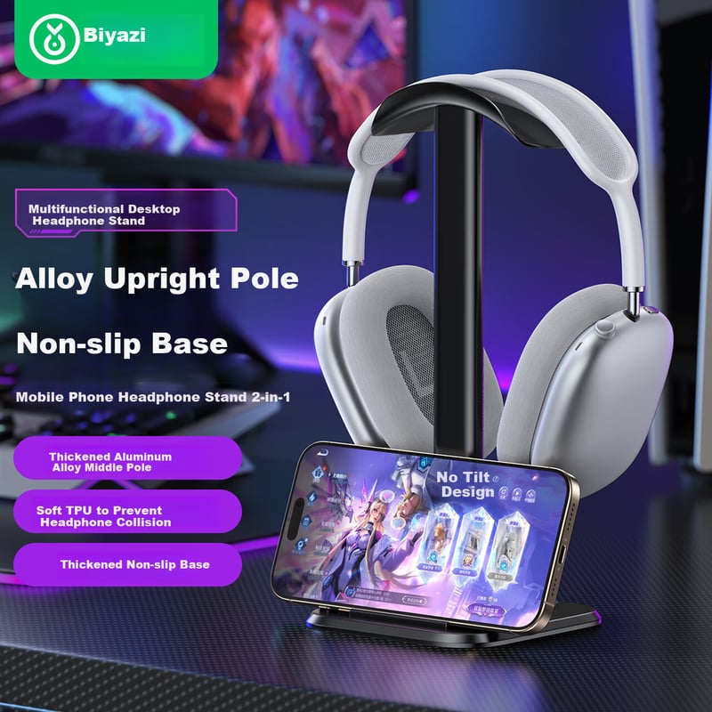 BIAZE Headphone Stand with Phone Holder - Black