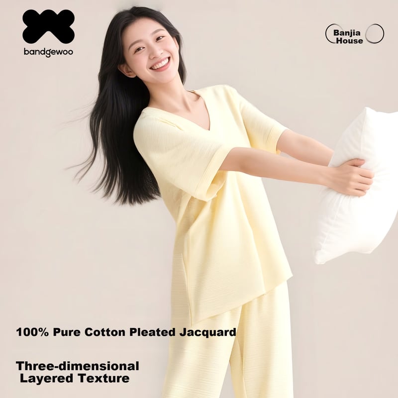 Bandgewoo Women's Cotton Pajamas - V-Neck Summer Style