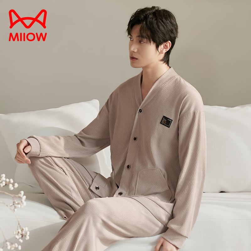 MiiOW Men's Wave Jacquard V-Neck Pajamas