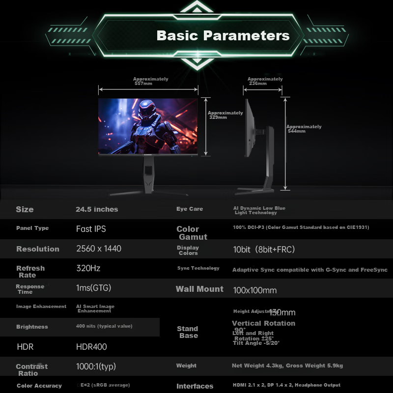 AMZFAST 24.5" 2K 320Hz Gaming Monitor