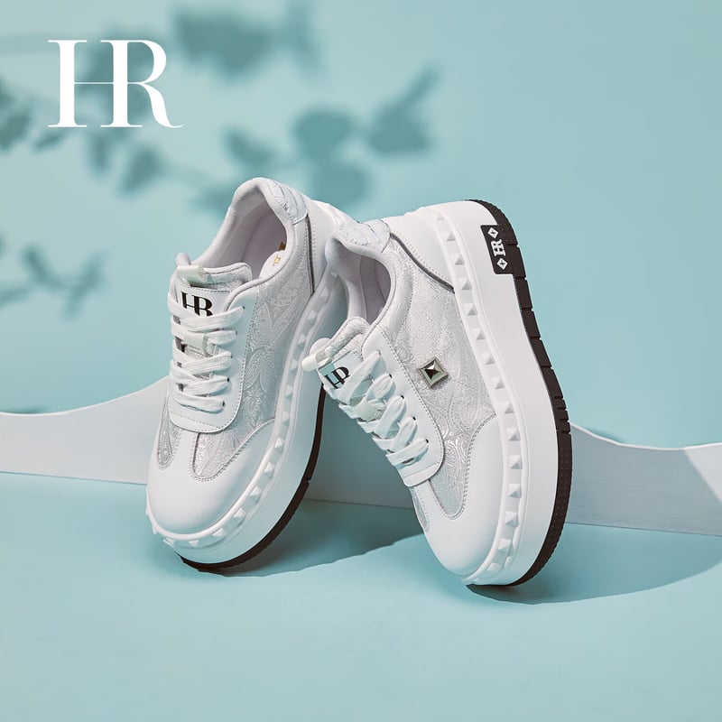 HRHR Women's White Embroidered Sneakers