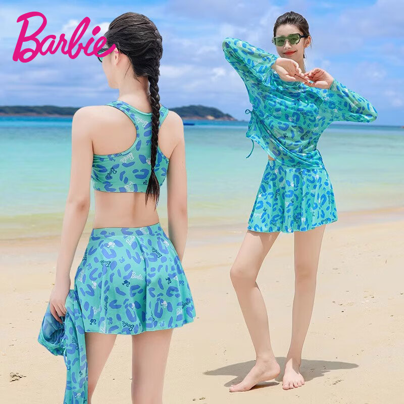Barbie Women's High-End Long-Sleeve Swimsuit Set with Skirt