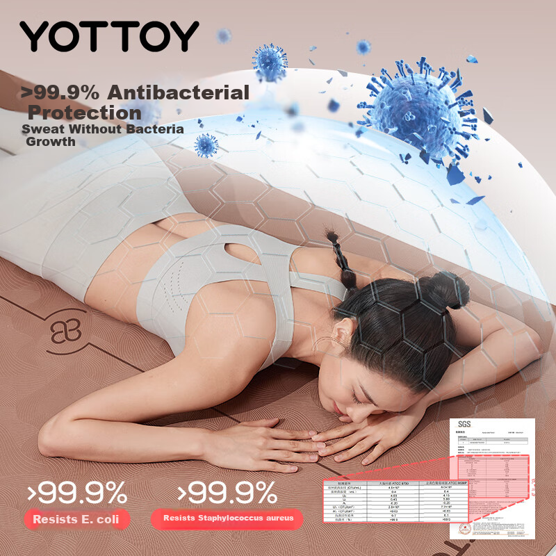 Yottoy Antibacterial Yoga Mat - 99% Antibacterial & Non-Slip, Thick 7mm