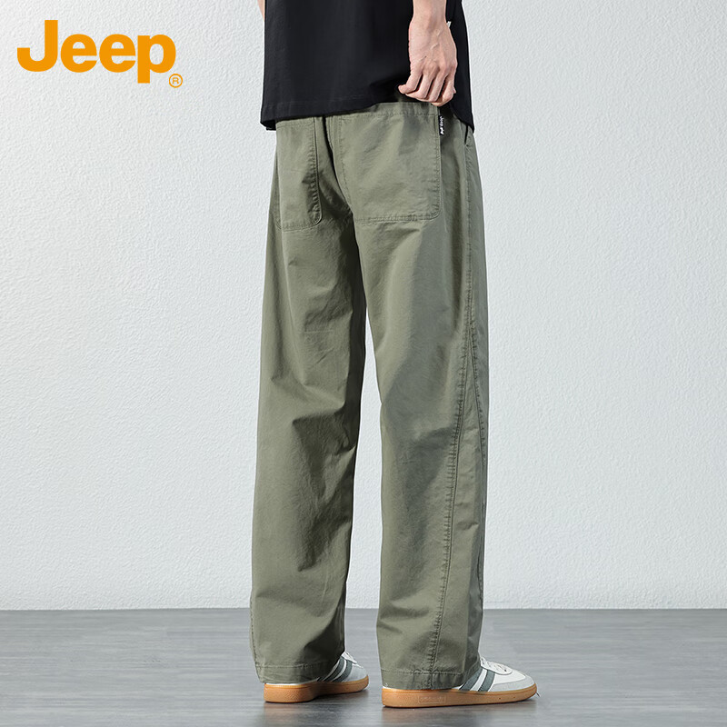JEEP Men's Casual Solid Color Pants, Spring Autumn Straight Leg Loose Fit